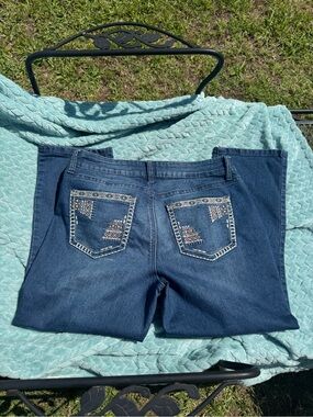 new directions Dark Blue Capri Jeans with Embroidered Back Pockets